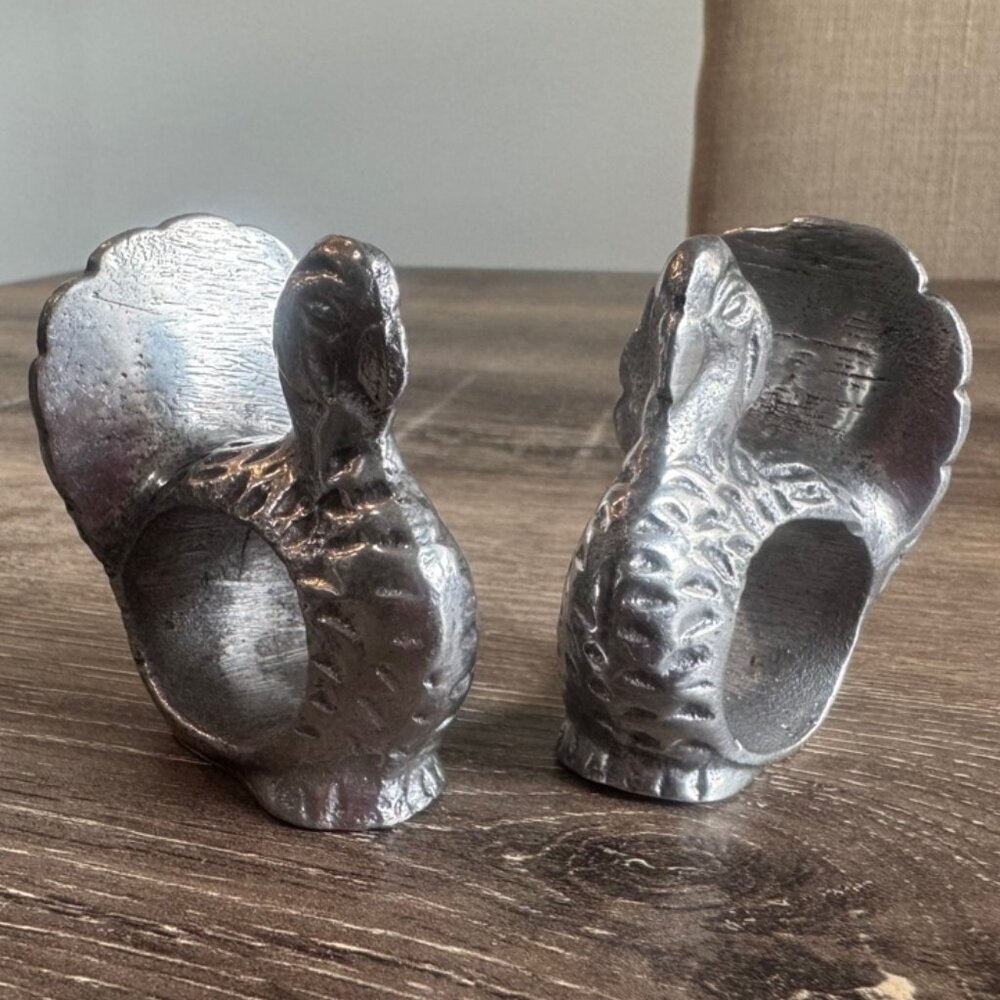 Set of 2 Silver Tone Turkey Napkin Ring Holder Made in India